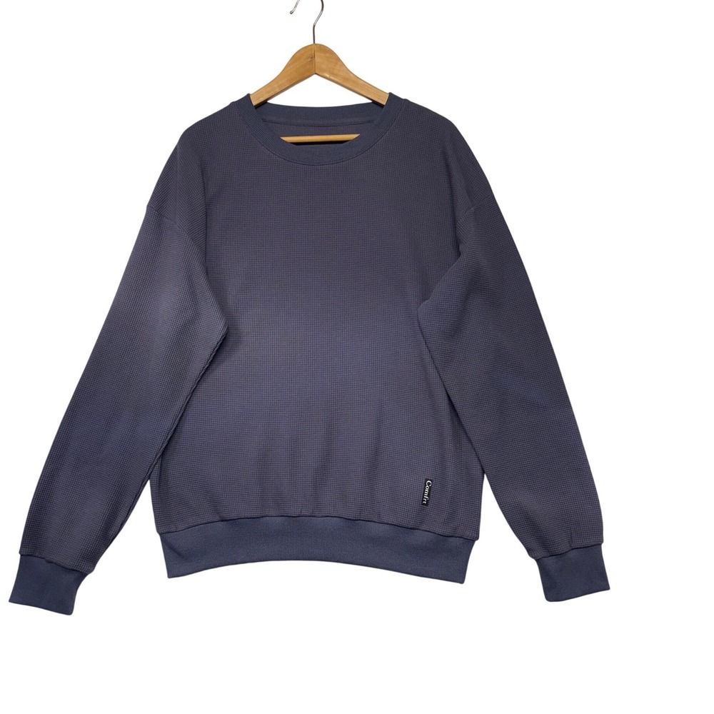 Comfrt Blue Waffle Knit Crewneck Sweatshirt‎ Mens Medium Relaxed Fit Pullover